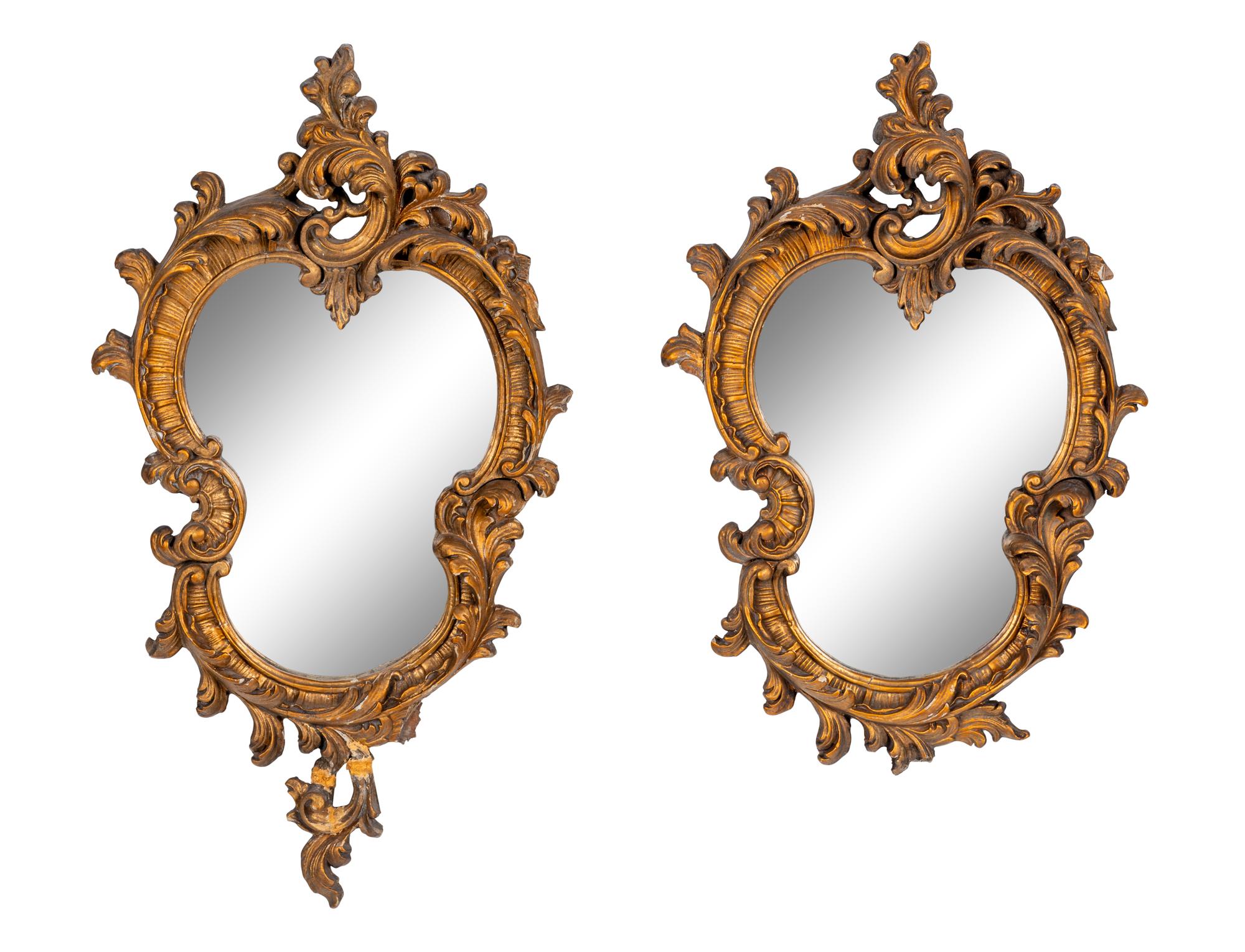A Pair of Italian Rococo Style Giltwood Mirrors