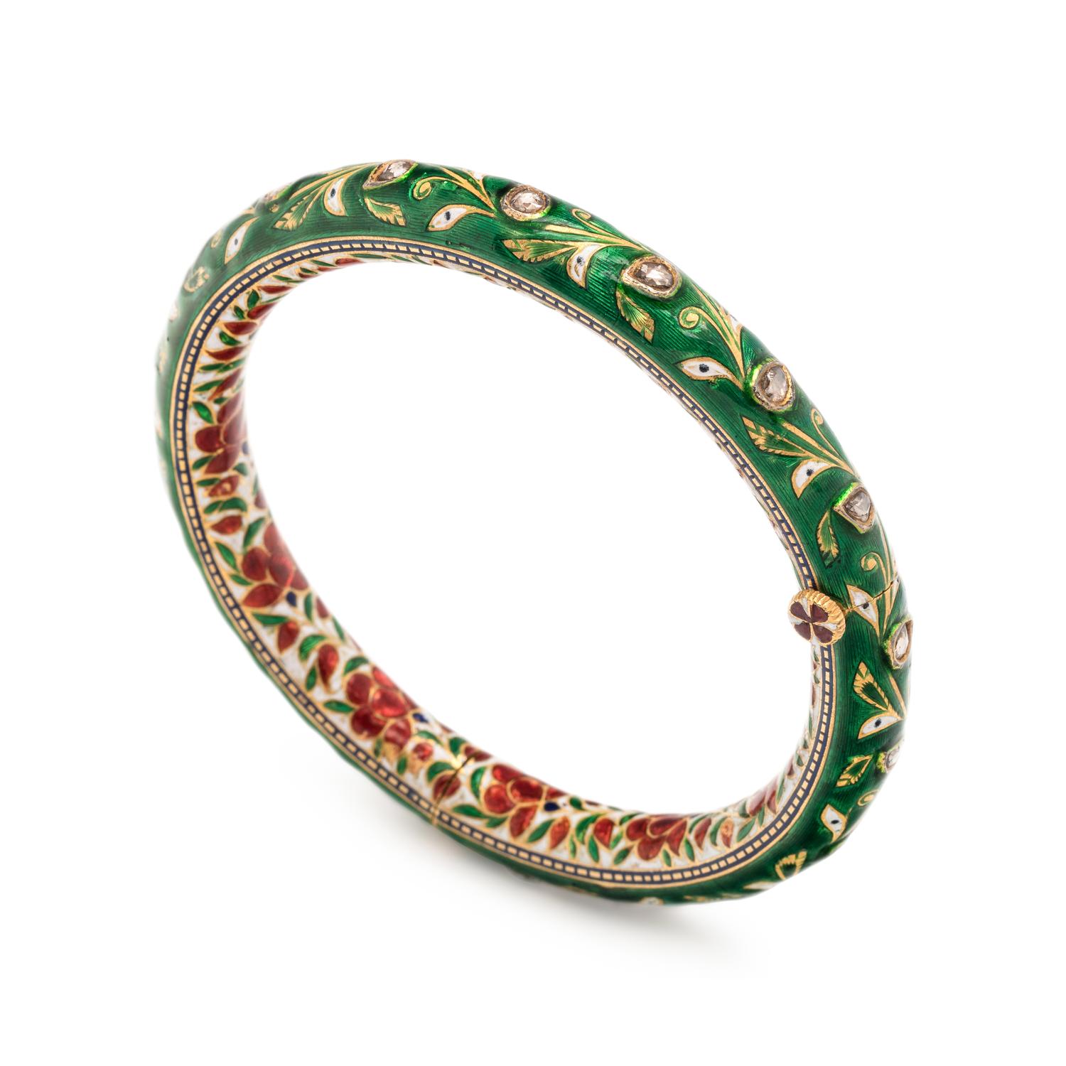 DIAMOND AND ENAMEL BANGLE BRACELET