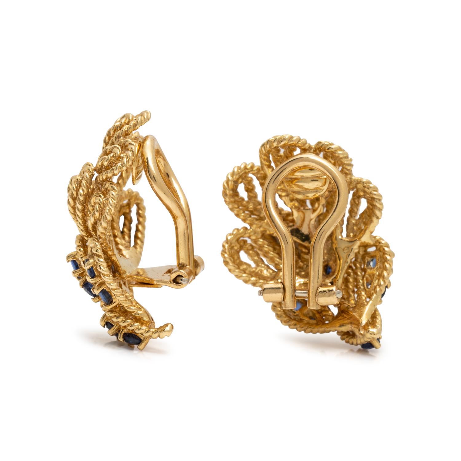 TIFFANY & CO., YELLOW GOLD AND SAPPHIRE EARCLIPS