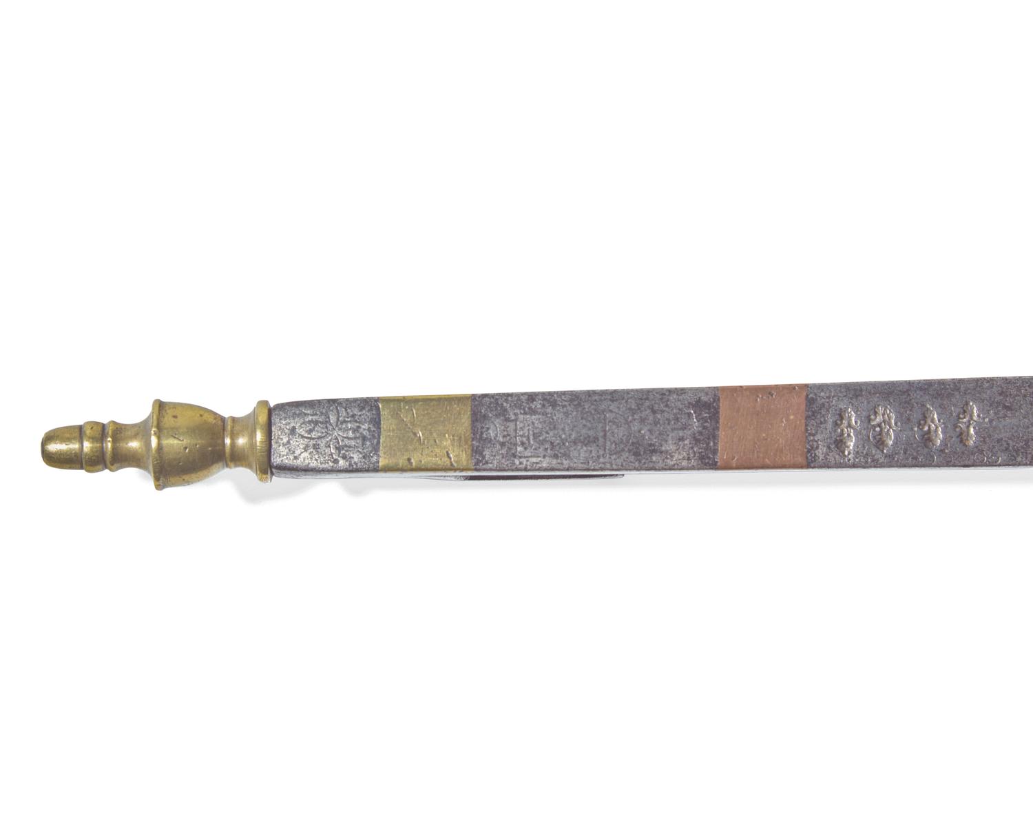 A Copper and Brass-Inlaid Wrought Iron Tasting Spoon, European, 18th Century
