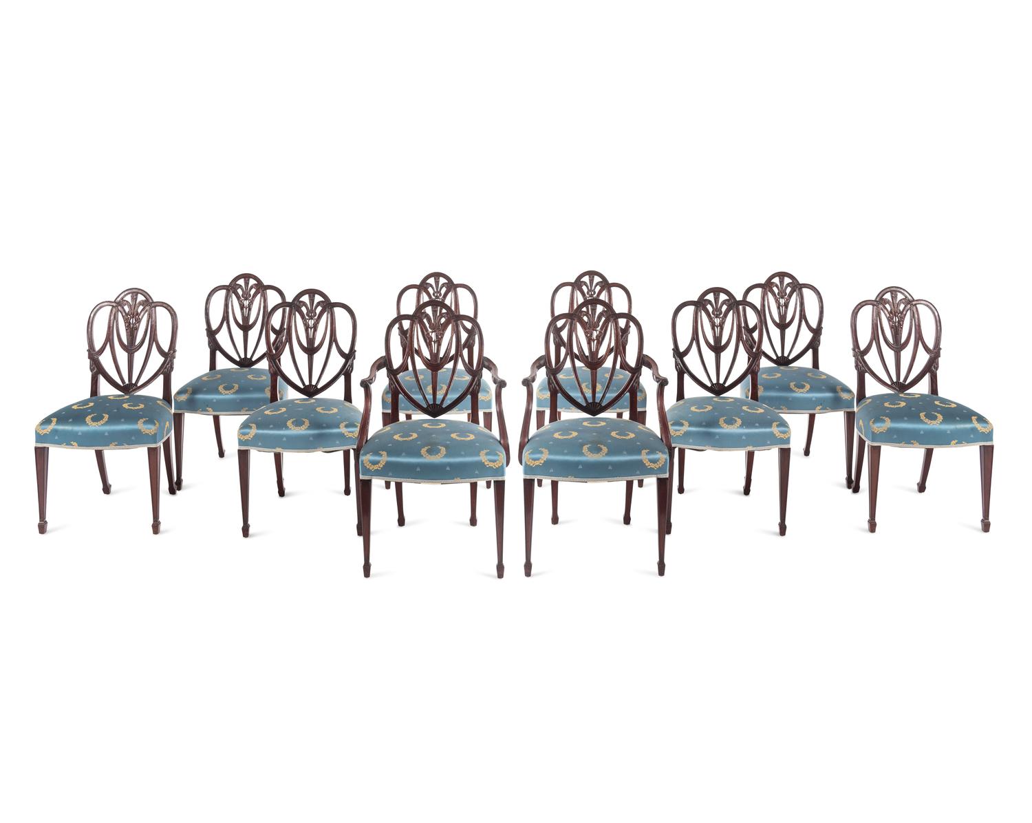 A Set of Ten English Mahogany Dining Chairs