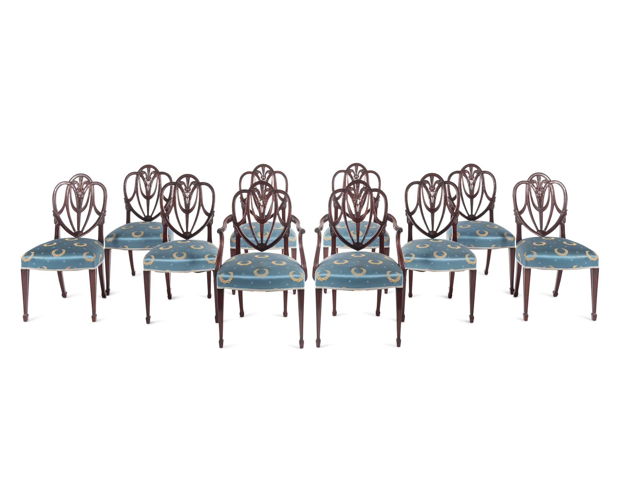 A Set of Ten English Mahogany Dining Chairs