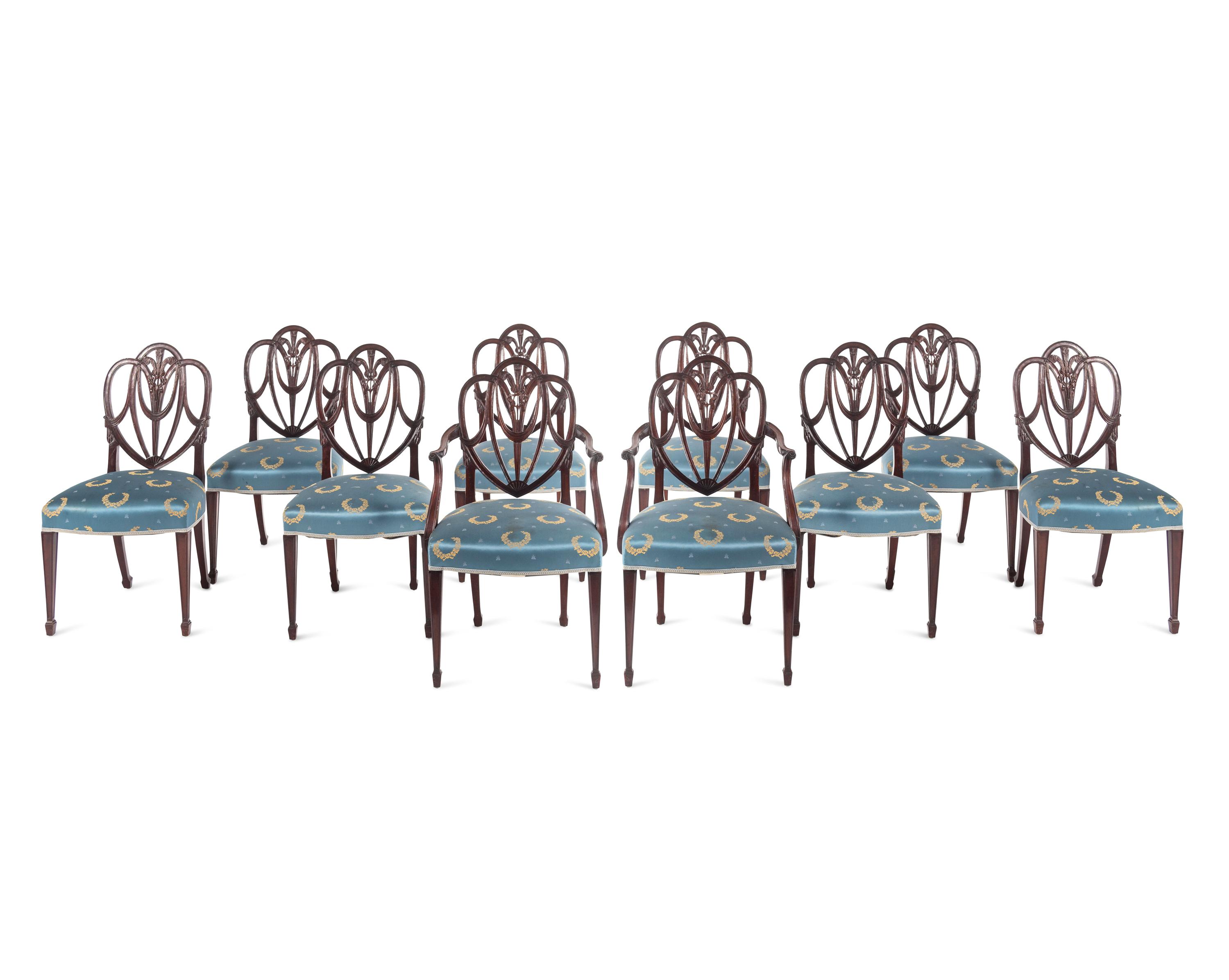 A Set of Ten English Mahogany Dining Chairs