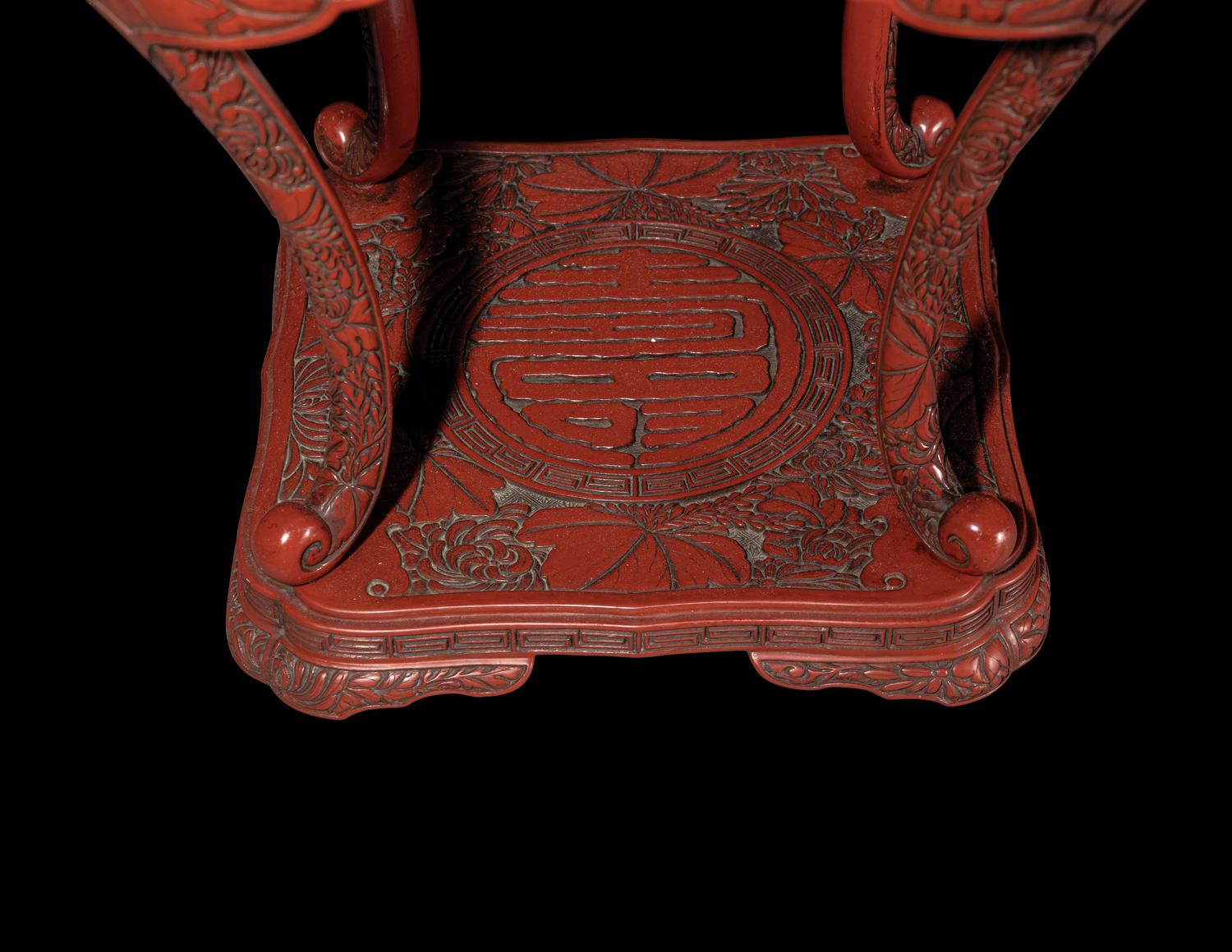 A Small Japanese Carved Red Lacquer Square Stand