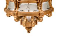A Large Neoclassical Style Gilt Bronze and Etched Glass Hall Lantern