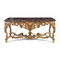 A Régence Style Painted and Parcel Gilt Marble-Top Center Table