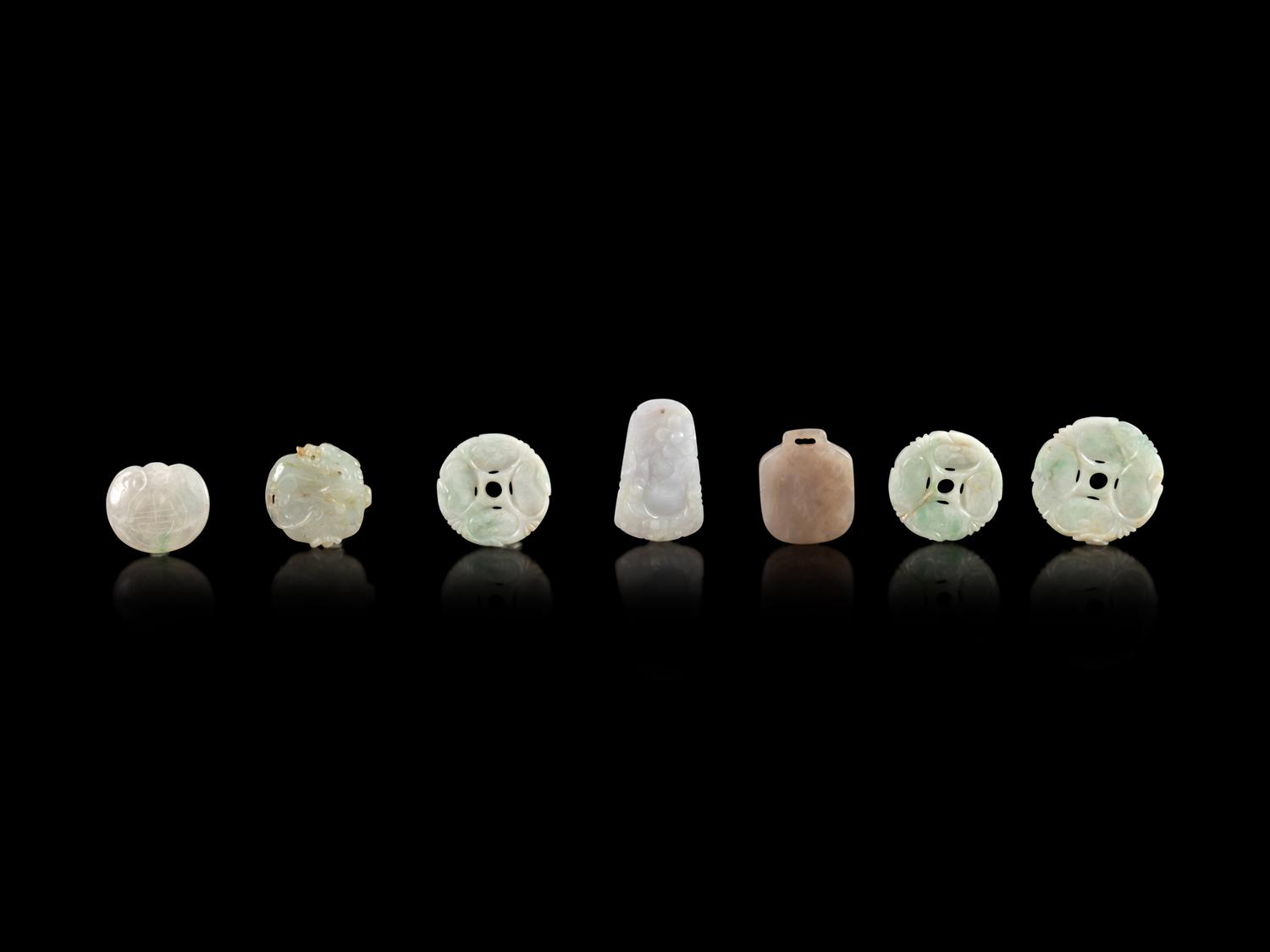 Seven Chinese Jade and Jadeite Pendants