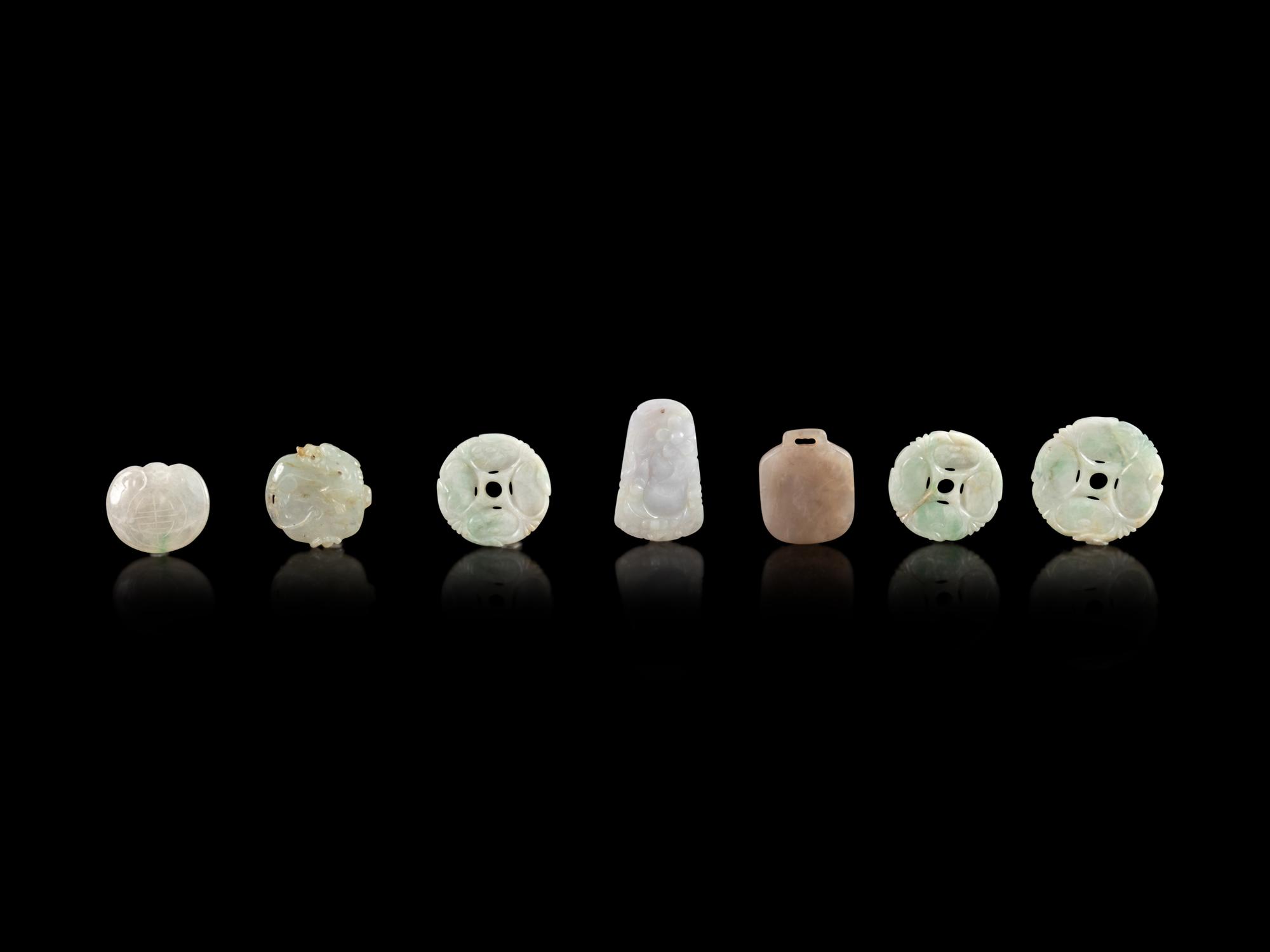 Seven Chinese Jade and Jadeite Pendants