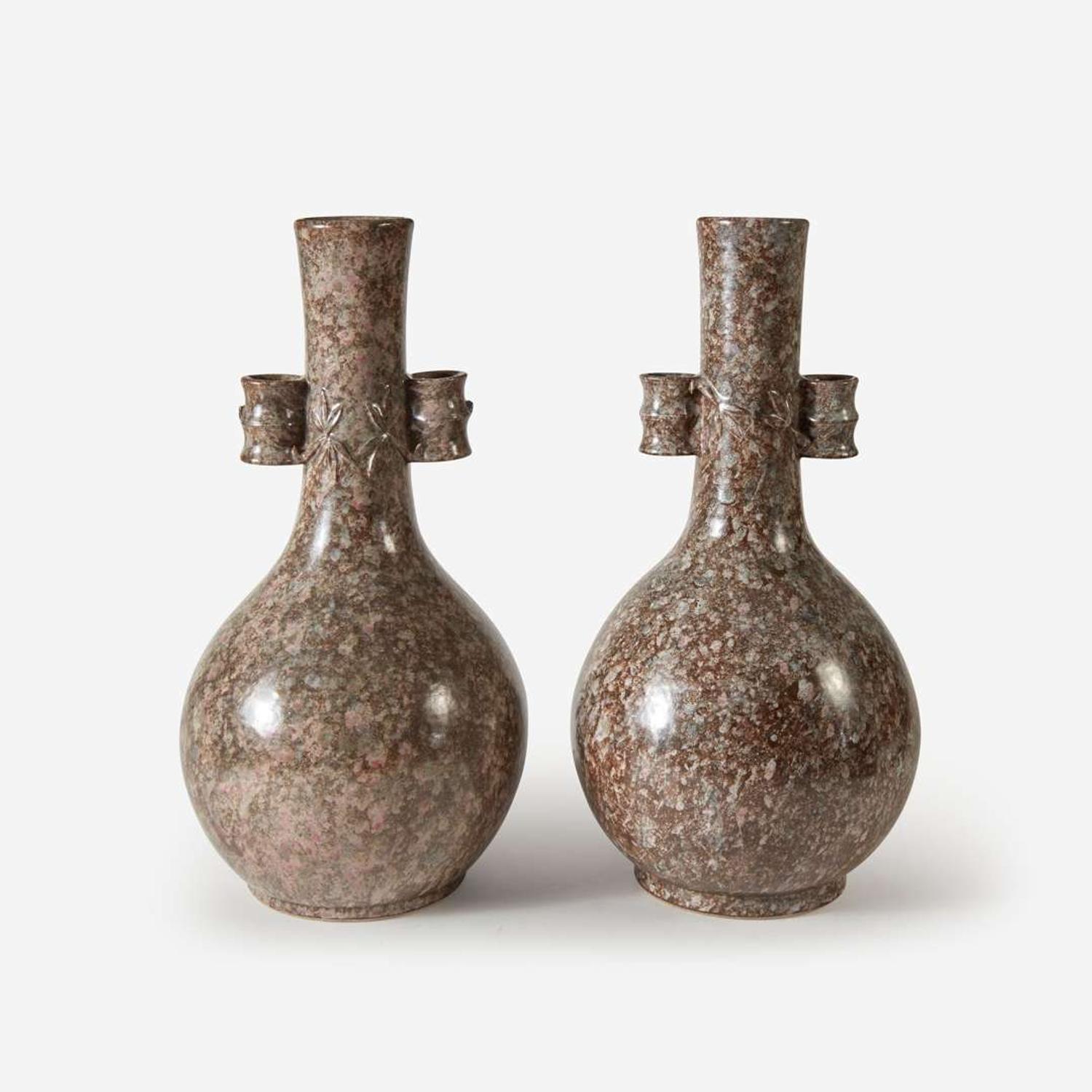 An unusual pair of mottled glaze "Arrow-Game" vases, Touhuping 投壶瓶一对