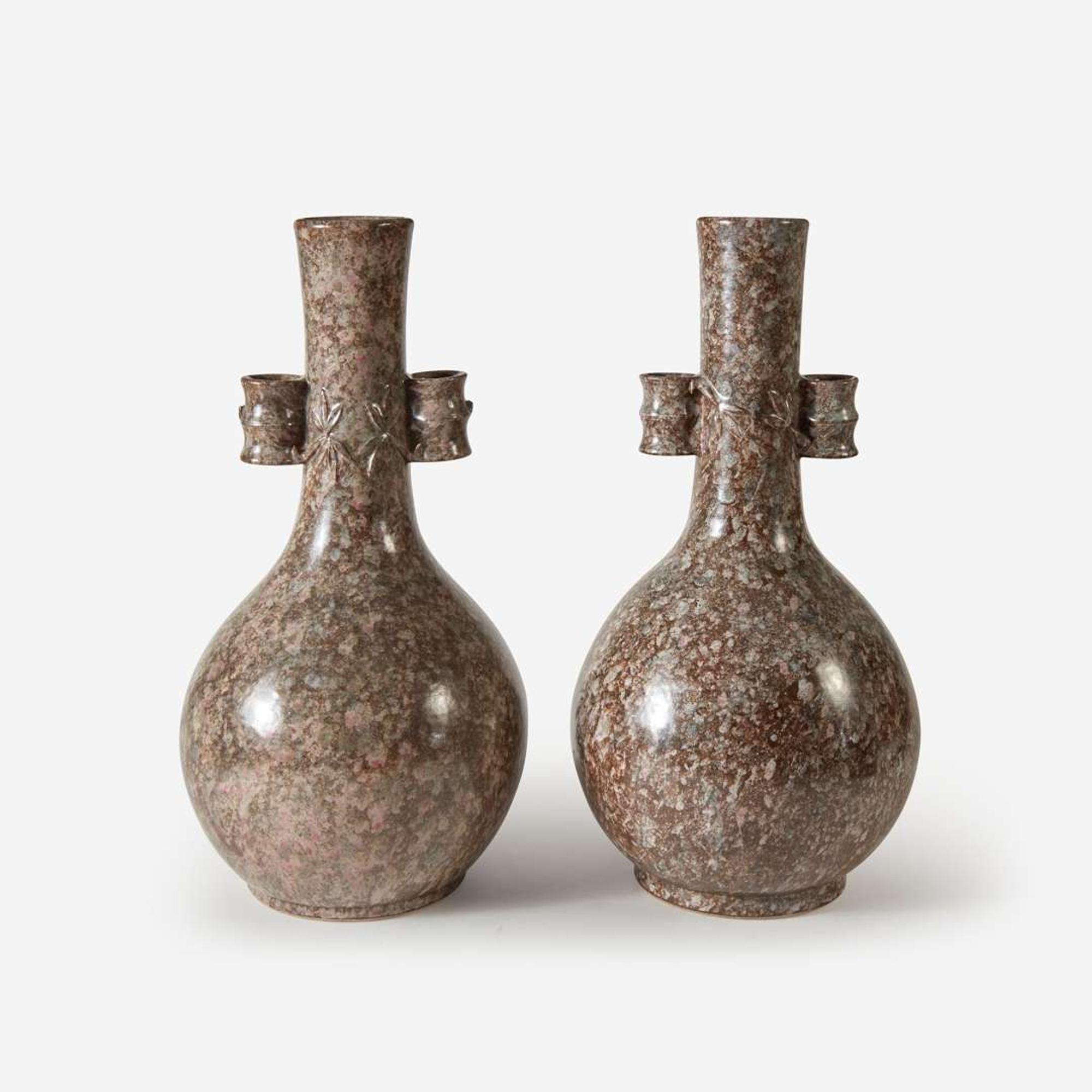 An unusual pair of mottled glaze "Arrow-Game" vases, Touhuping 投壶瓶一对