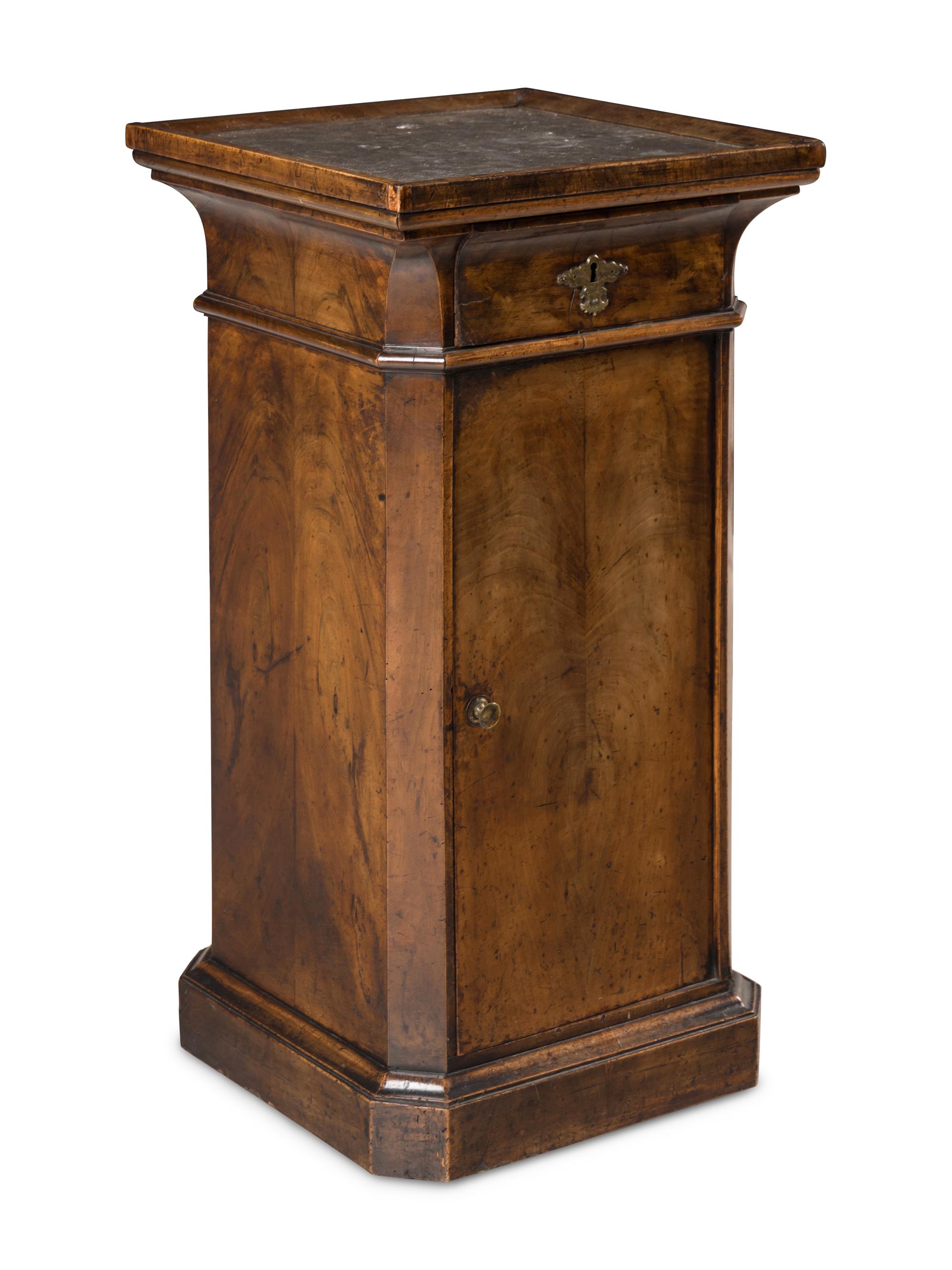 A Directoire Walnut and Marble-Top Pedestal Cabinet