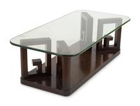 A Contemporary Black Lacquer Greek Key Glass-Top Coffee Table