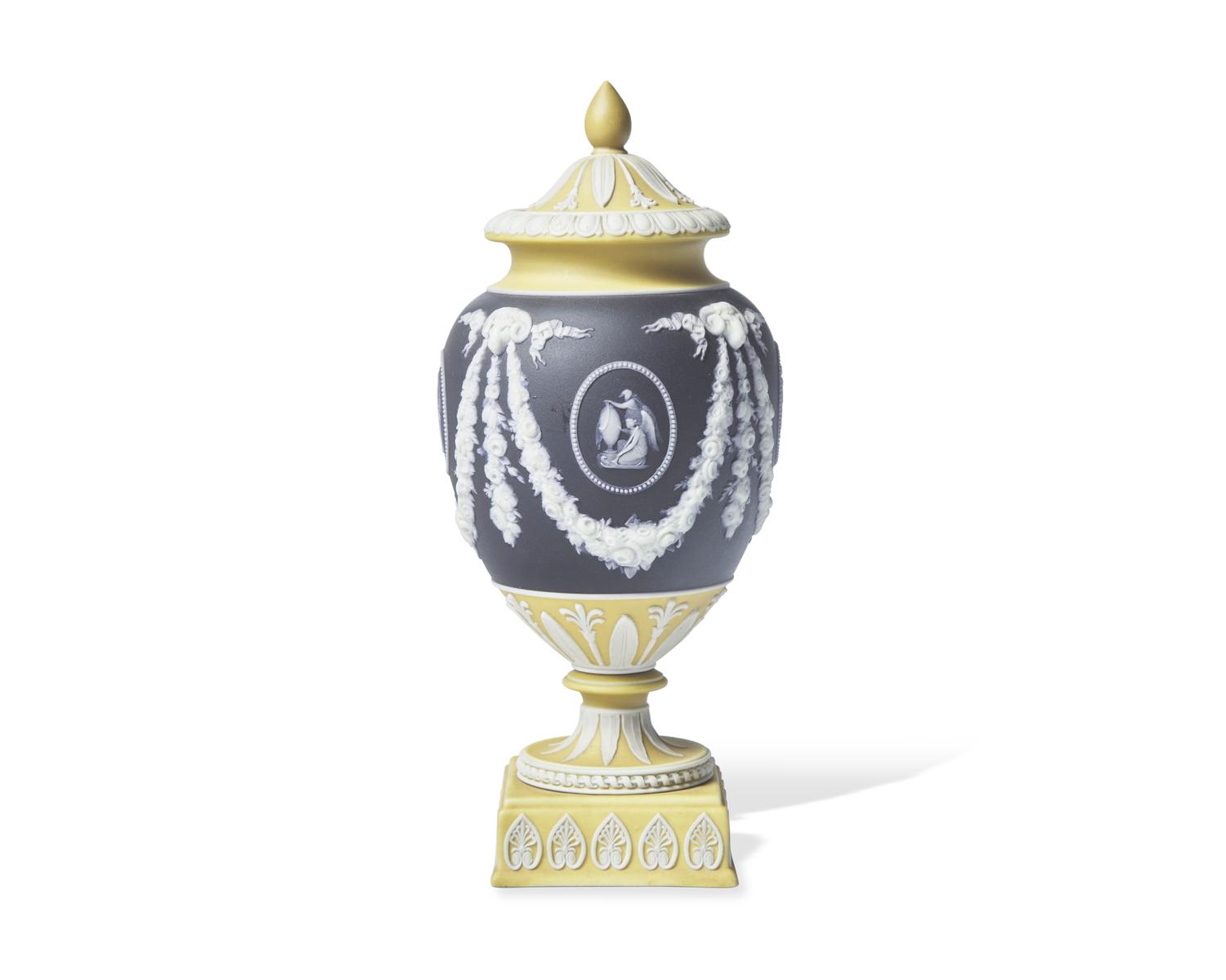 A Wedgwood Tricolor Jasperware Covered Vase