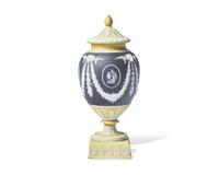 A Wedgwood Tricolor Jasperware Covered Vase