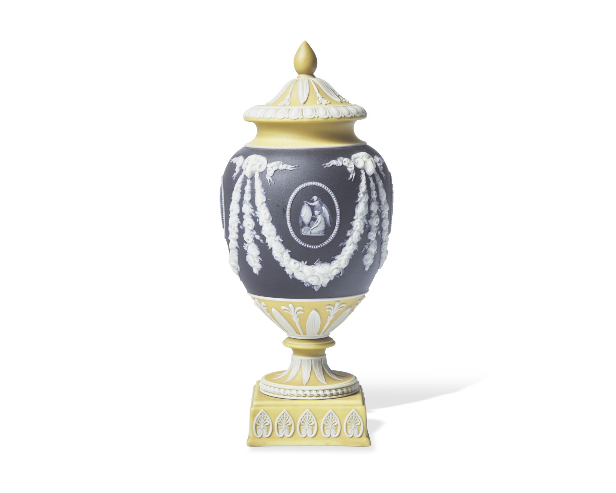 A Wedgwood Tricolor Jasperware Covered Vase