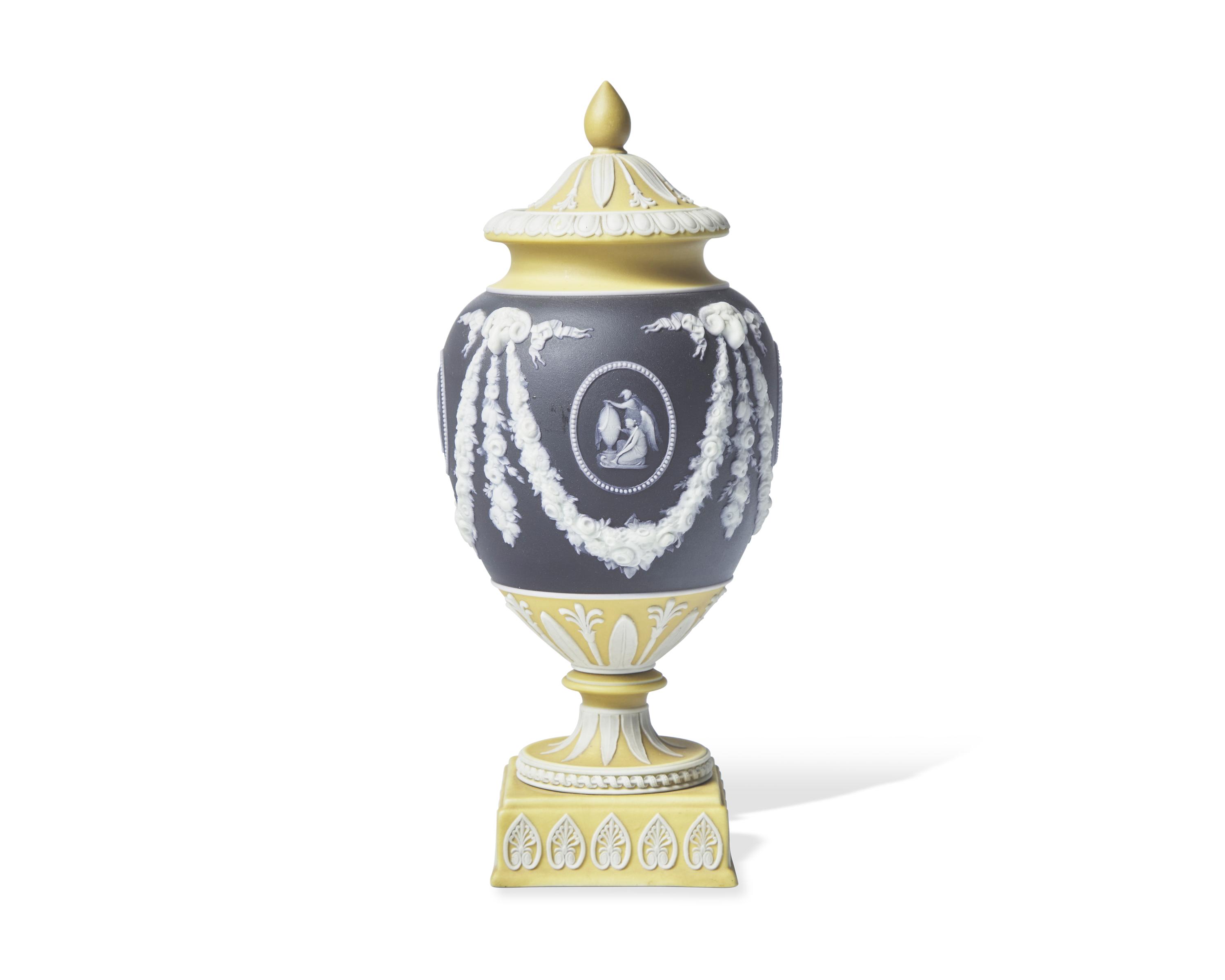 A Wedgwood Tricolor Jasperware Covered Vase