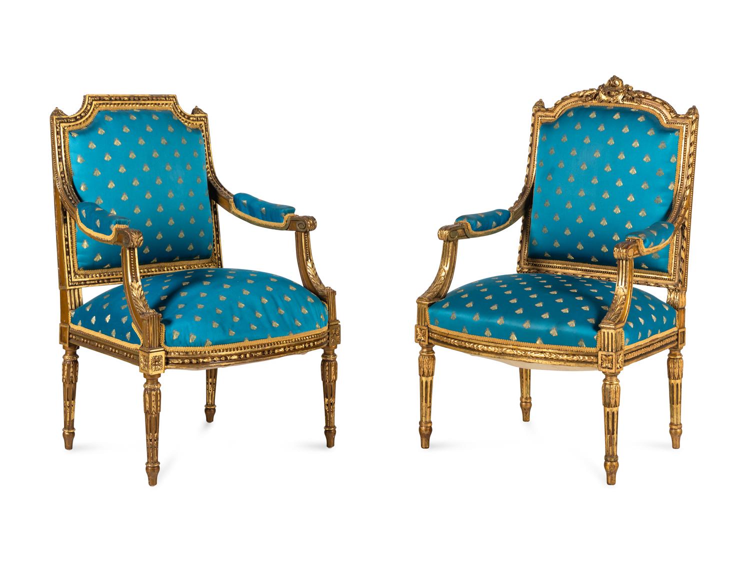 Two Napoleon III Giltwood Fauteuils