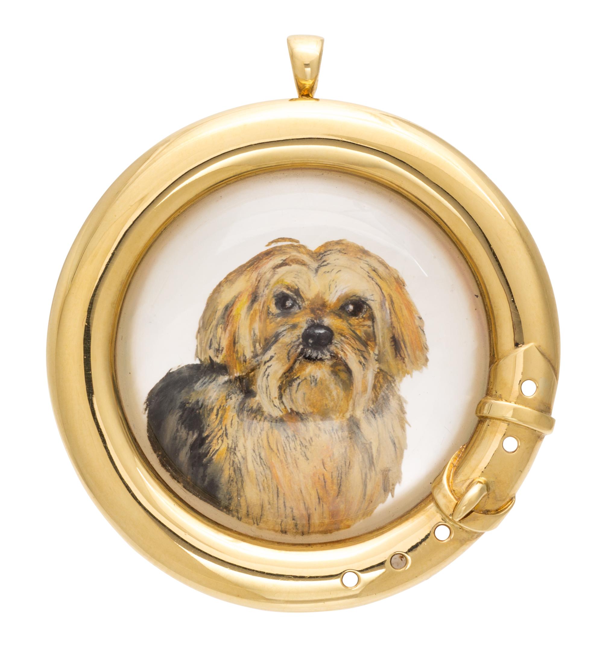 An 18 Karat Yellow Gold and Essex Crystal Terrier Pendant/Brooch, 10.20 dwts.
