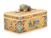 A Chinese Enameled Silver and Jade Inset Table Casket