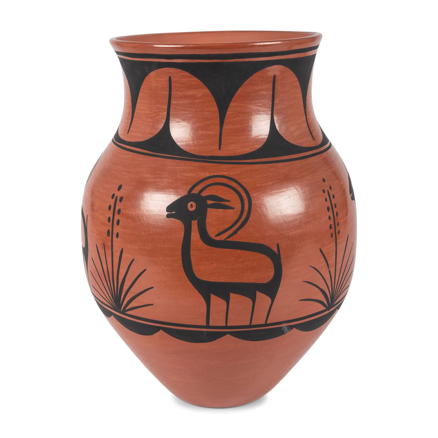 A Large Redware Jar, with Bighorn Sheep