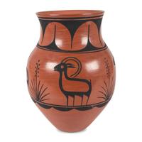 A Large Redware Jar, with Bighorn Sheep