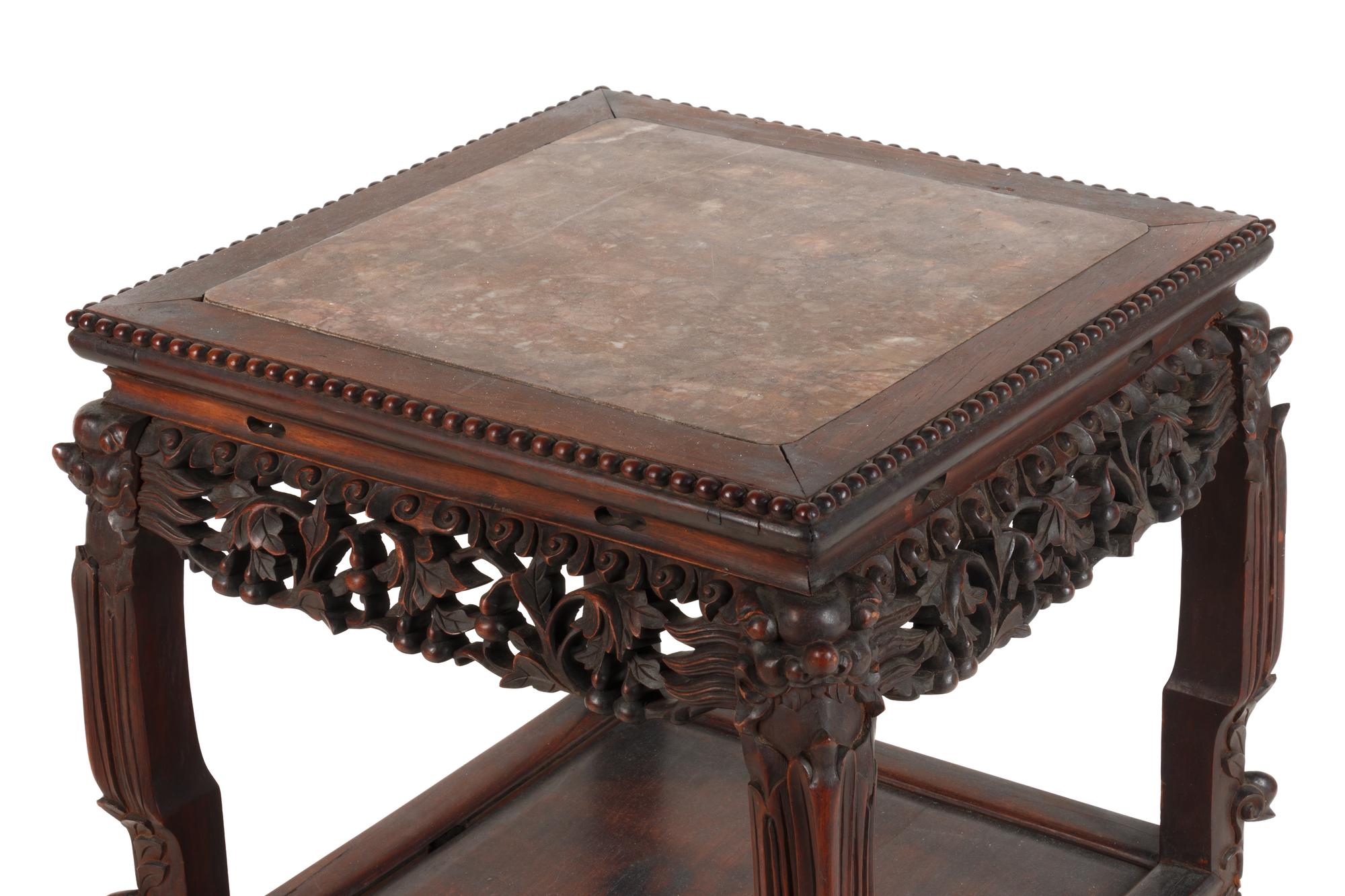 A Chinese Export Marble Inset Rosewood Square Side Table
