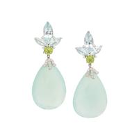 QUARTZ, AQUAMARINE, PERIDOT, AND DIAMOND EARRINGS