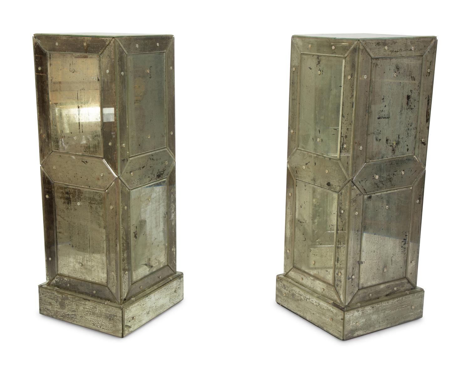 A Pair of Venetian Style Mirrored Pedestals — 20TH CENTURY