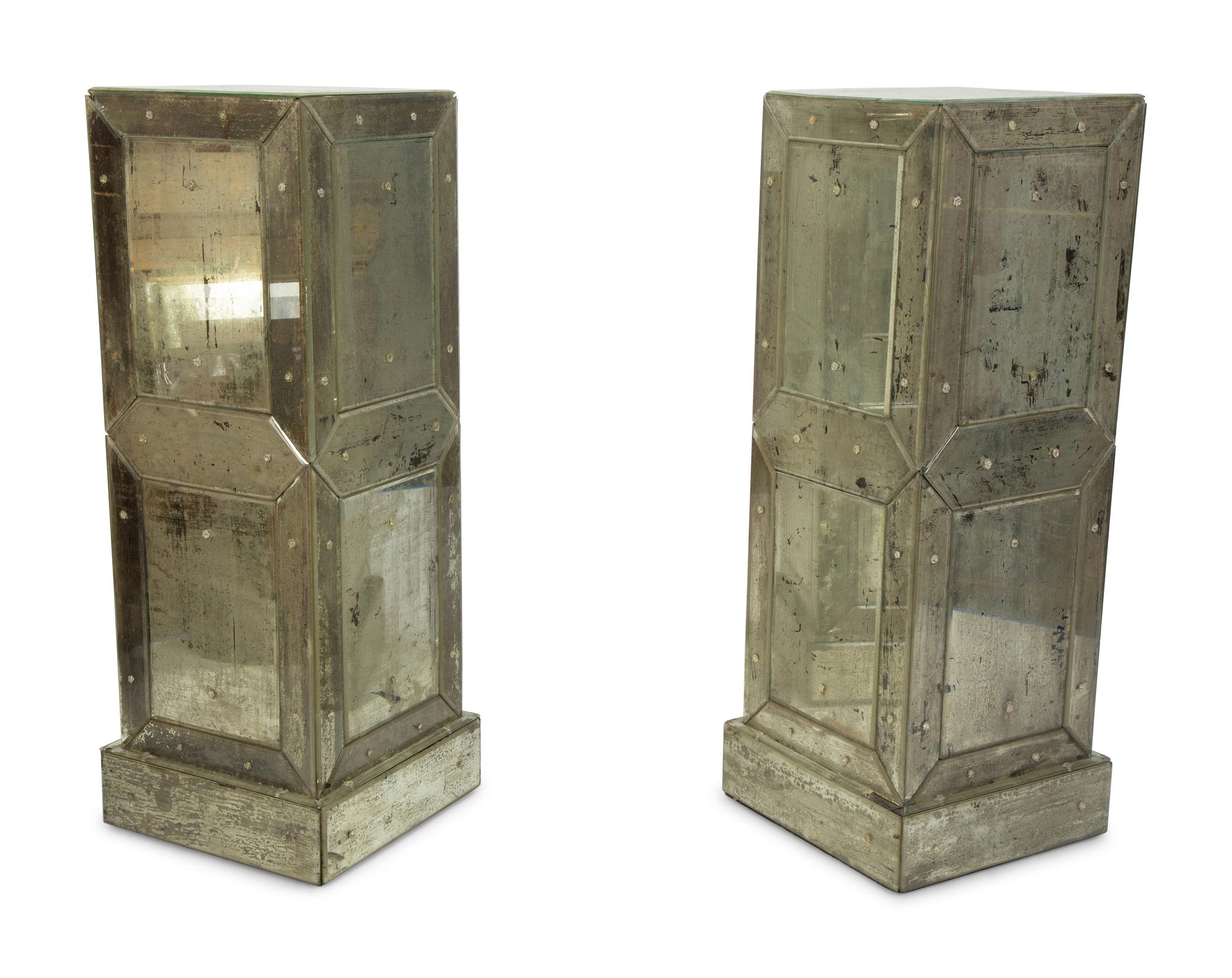 A Pair of Venetian Style Mirrored Pedestals — 20TH CENTURY