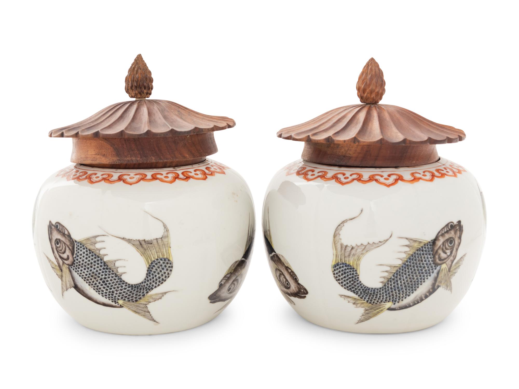 A Pair of Chinese Famille Rose Porcelain Jars