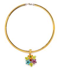 An 18 Karat Yellow Gold and Multigem Pendant/Necklace,