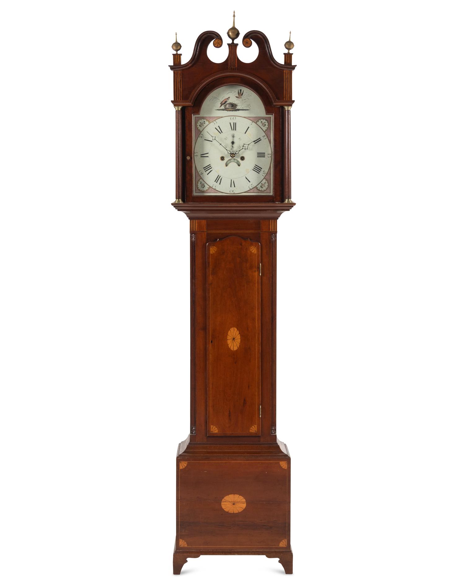 An English Mahogany and Marquetry Tall Case Clock