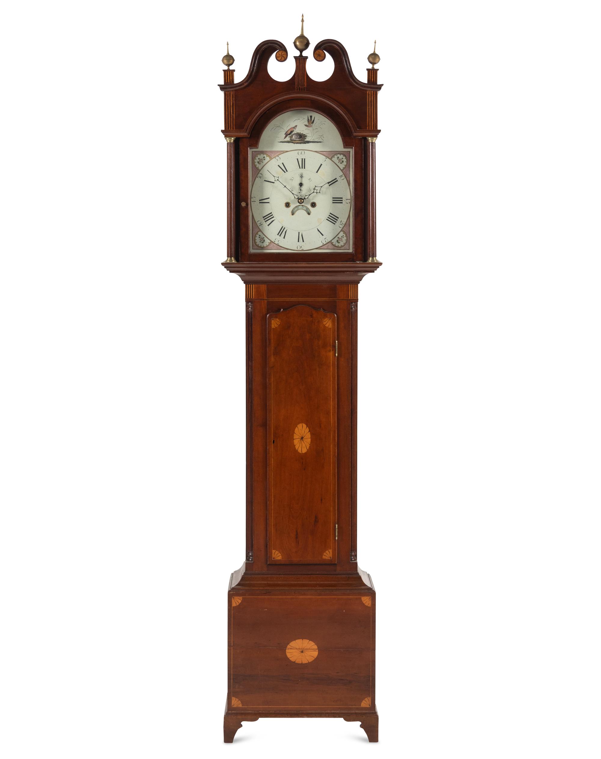 An English Mahogany and Marquetry Tall Case Clock