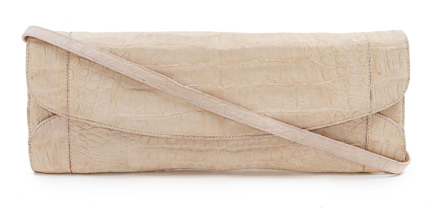 Nacy Gonzalez Ballet Pink Crocodile Convertible Shoulder Bag, 11 1/2 x 4 1/2 x 1 inches.