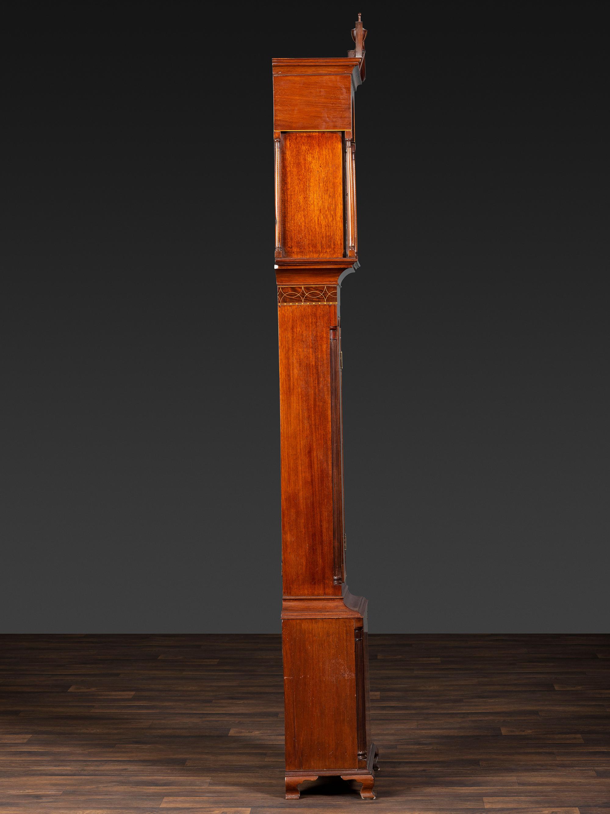 A Rare Federal Inlaid and Pierce-Carved Mahogany Tall Case Clock
