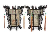 A Pair of Chinese Painted Silk and Wood Lanterns