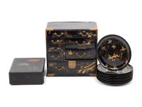 Three Japanese Gilt Decorated Black Lacquered Wares
