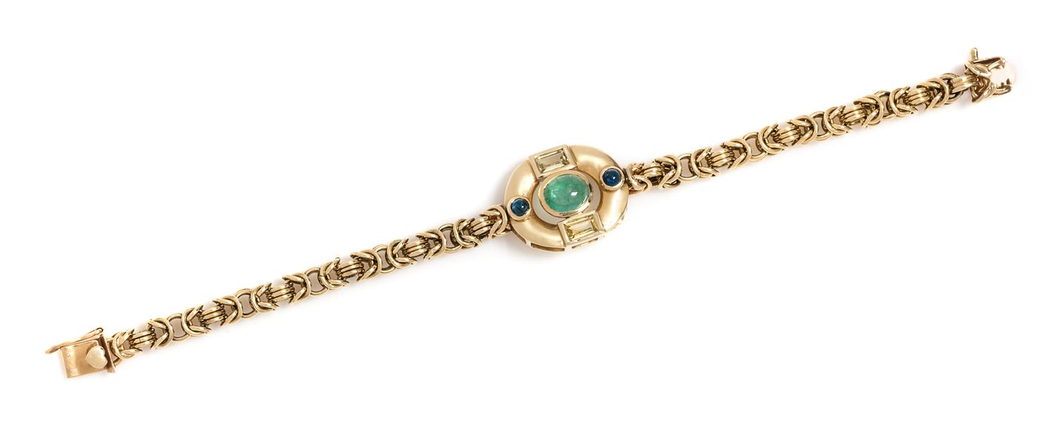 A Yellow Gold, Emerald, Sapphire and Citrine Bracelet, 17.80 dwts.
