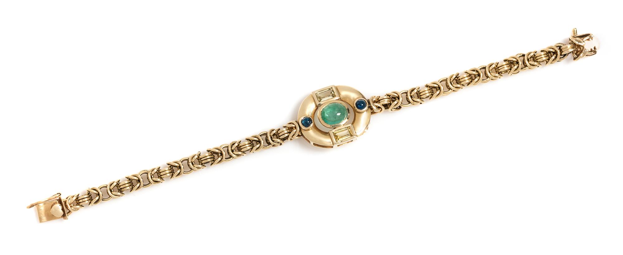 A Yellow Gold, Emerald, Sapphire and Citrine Bracelet, 17.80 dwts.