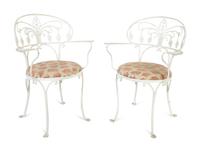 A Pair of White Painted Iron Garden Chairs — 20TH CENTURY