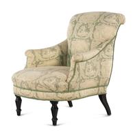 A Green and White Toile de Jouy Upholstered Armchair