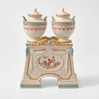 A Wedgwood Emile Lessore (1805-1876) Decorated Queensware Double Urn Form Inkwell, UK, circa 1865