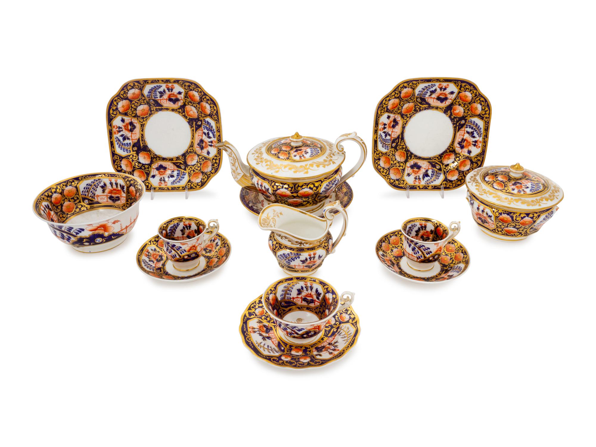 An English Porcelain Imari Palette Tea Service