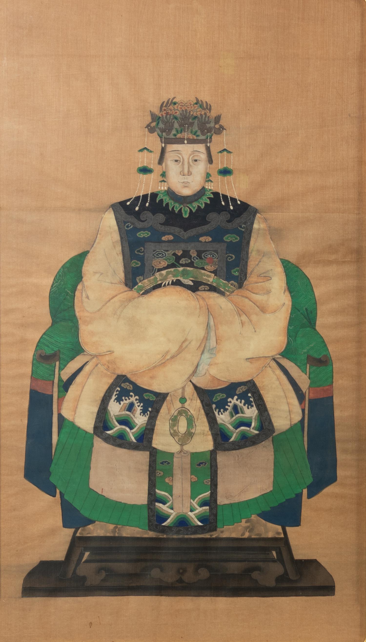 A Pair of Chinese Silk Paintings of Court Figures