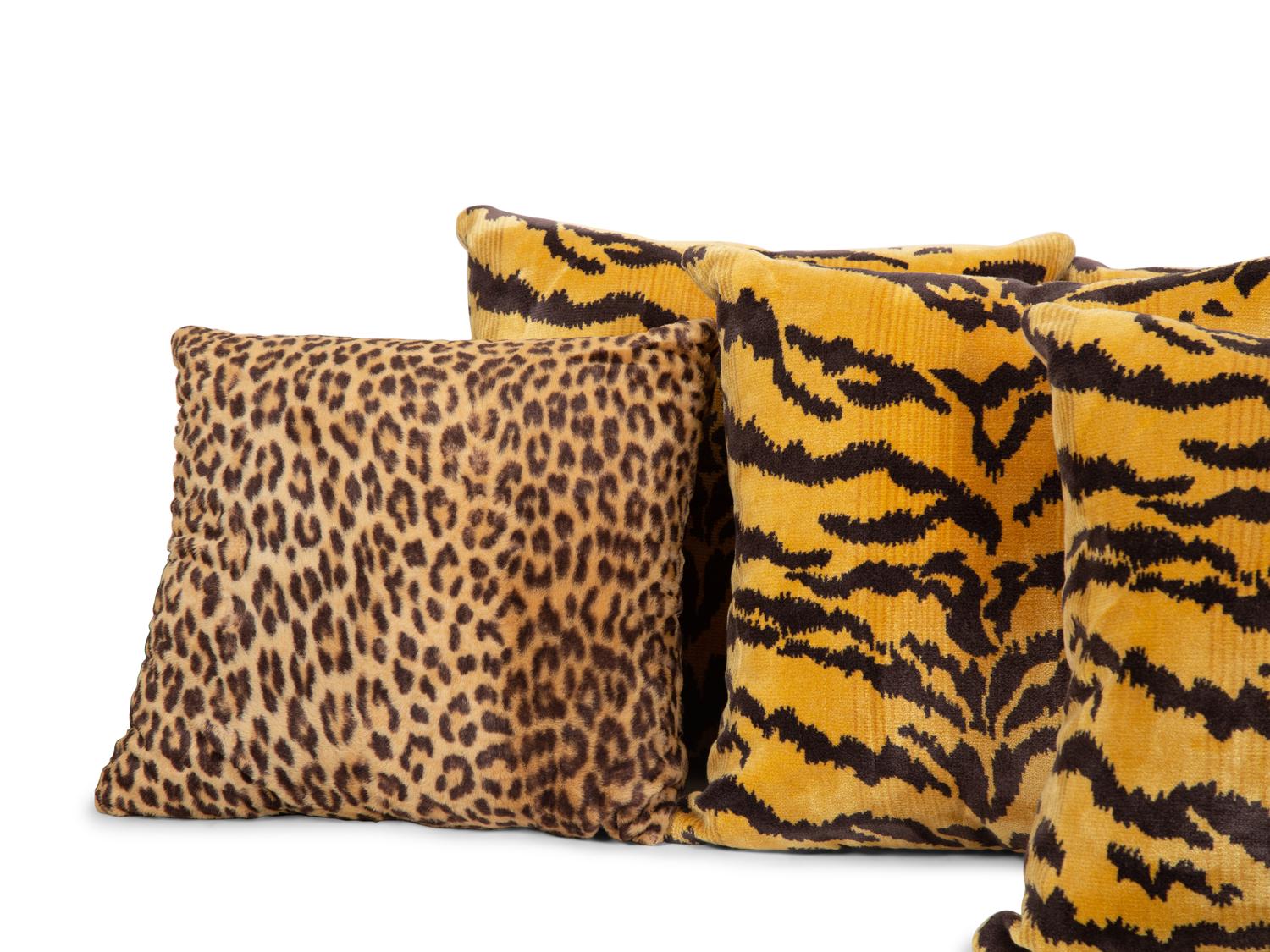 Six Scalamandré Silk Velvet Tigre Pillows and Two Cheetah Design Pillows