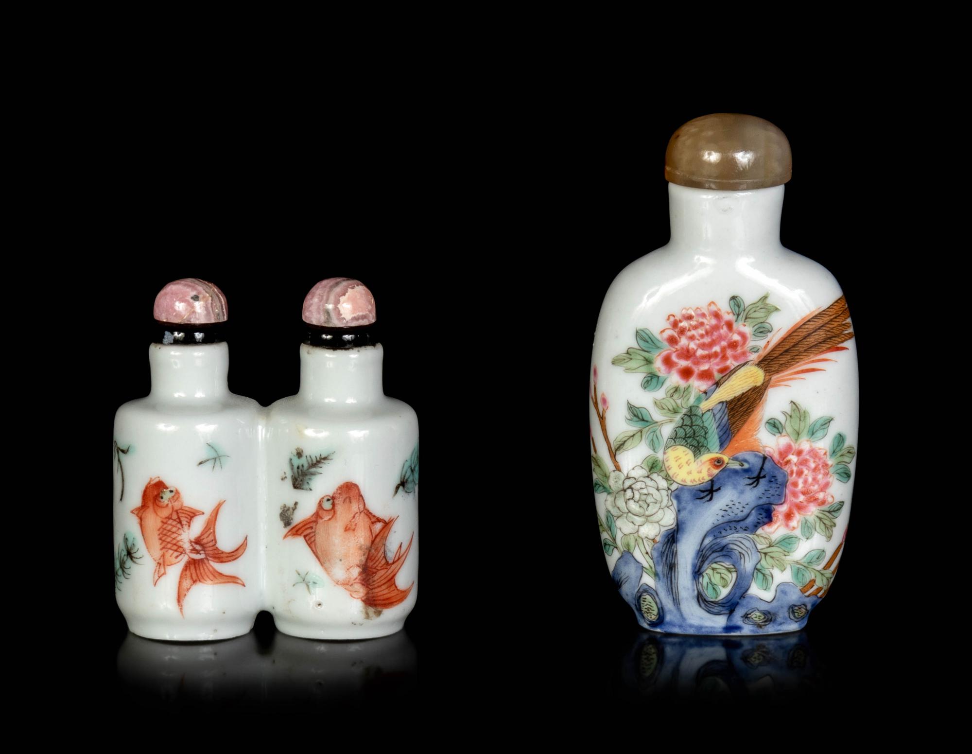 Two Chinese Famille Rose Porcelain Snuff Bottles