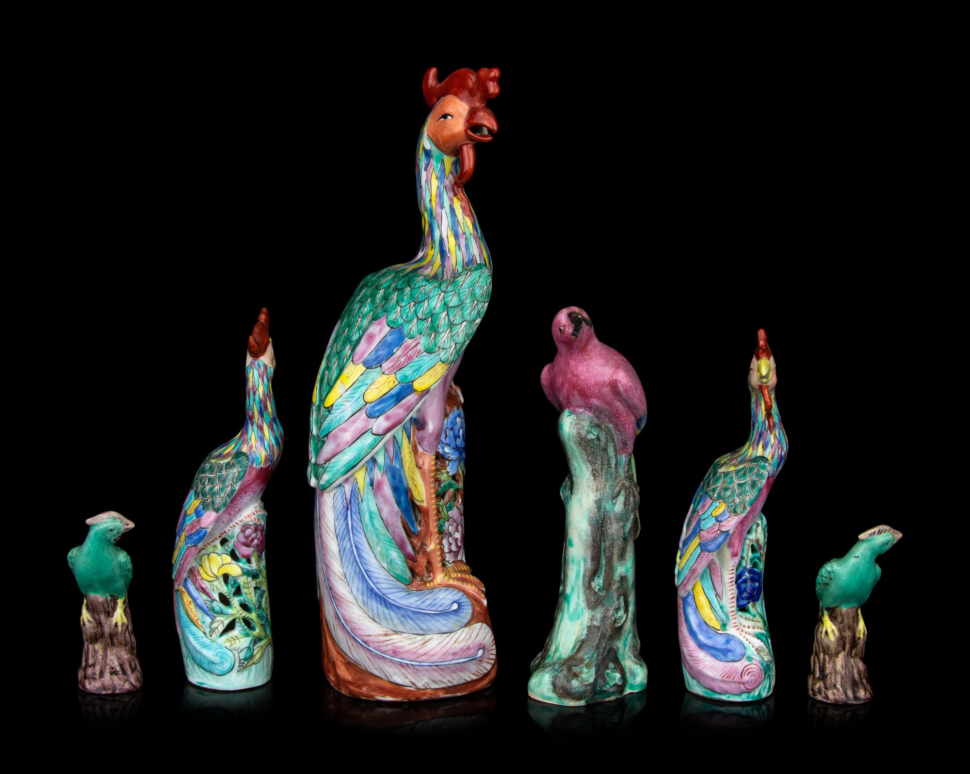 Six Chinese Export Porcelain Figures of Birds