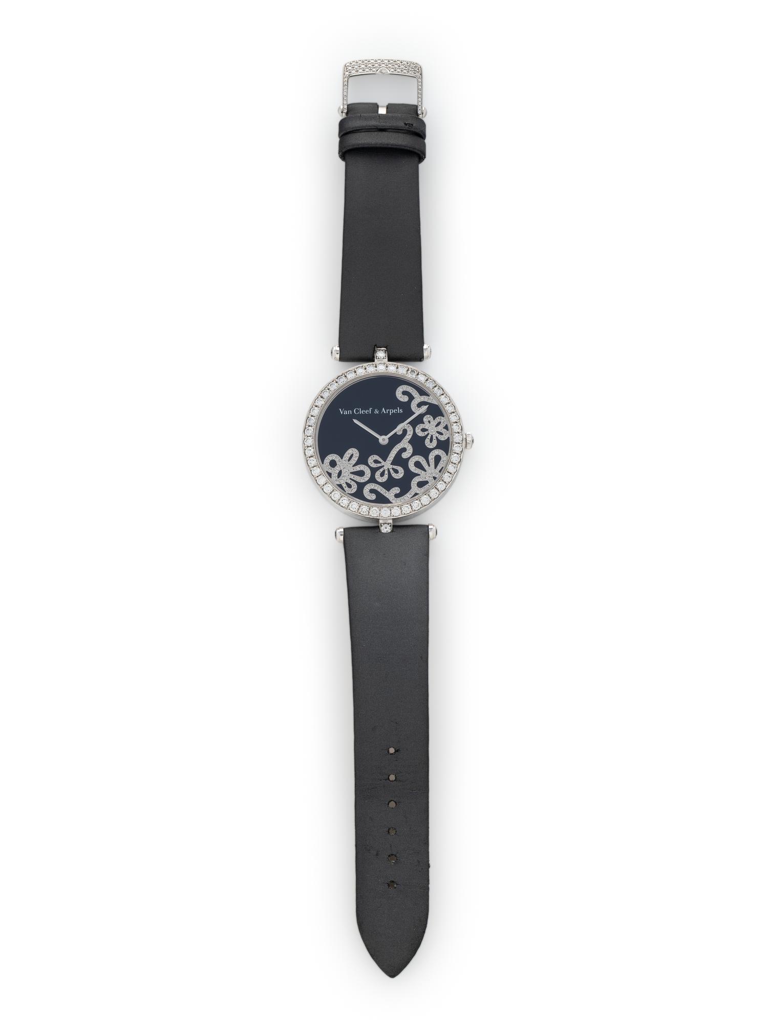 VAN CLEEF & ARPELS, 18K WHITE GOLD 'LADY ARPELS DENTELLE' WATCH WITH FACTORY DIAMONDS