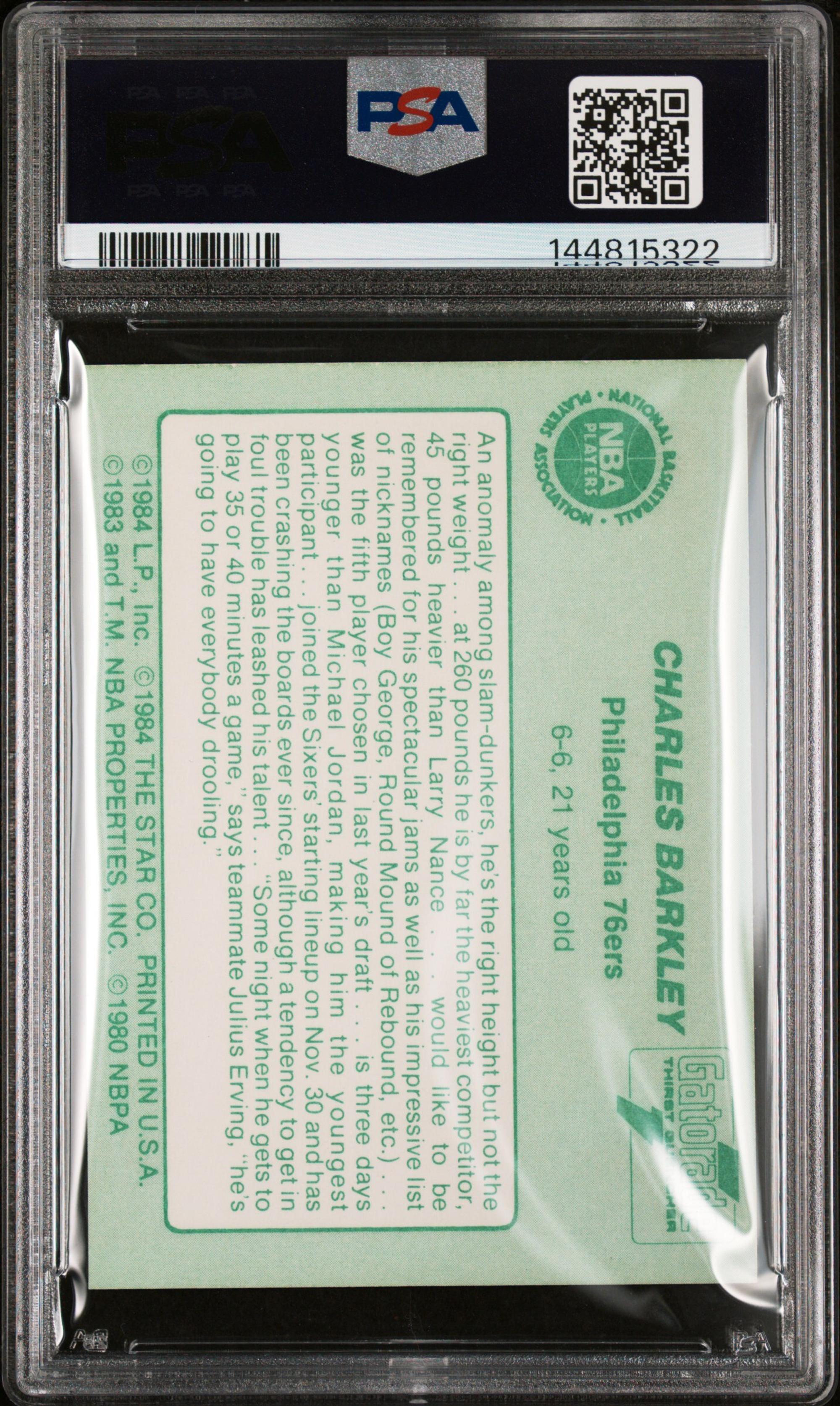 A 1985 Star Charles Barkley Gatorade Slam Dunk Basketball Card (PSA 8 NM-MT)
