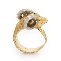 Bicolor Gold and Diamond Ram's Head Ring